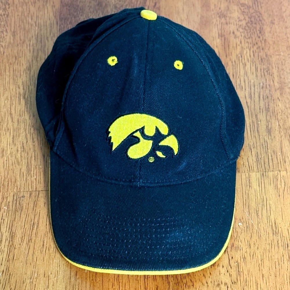 Iowa Hawkeyes Strapback Hat Black Gold Signatures NCAA Licensed